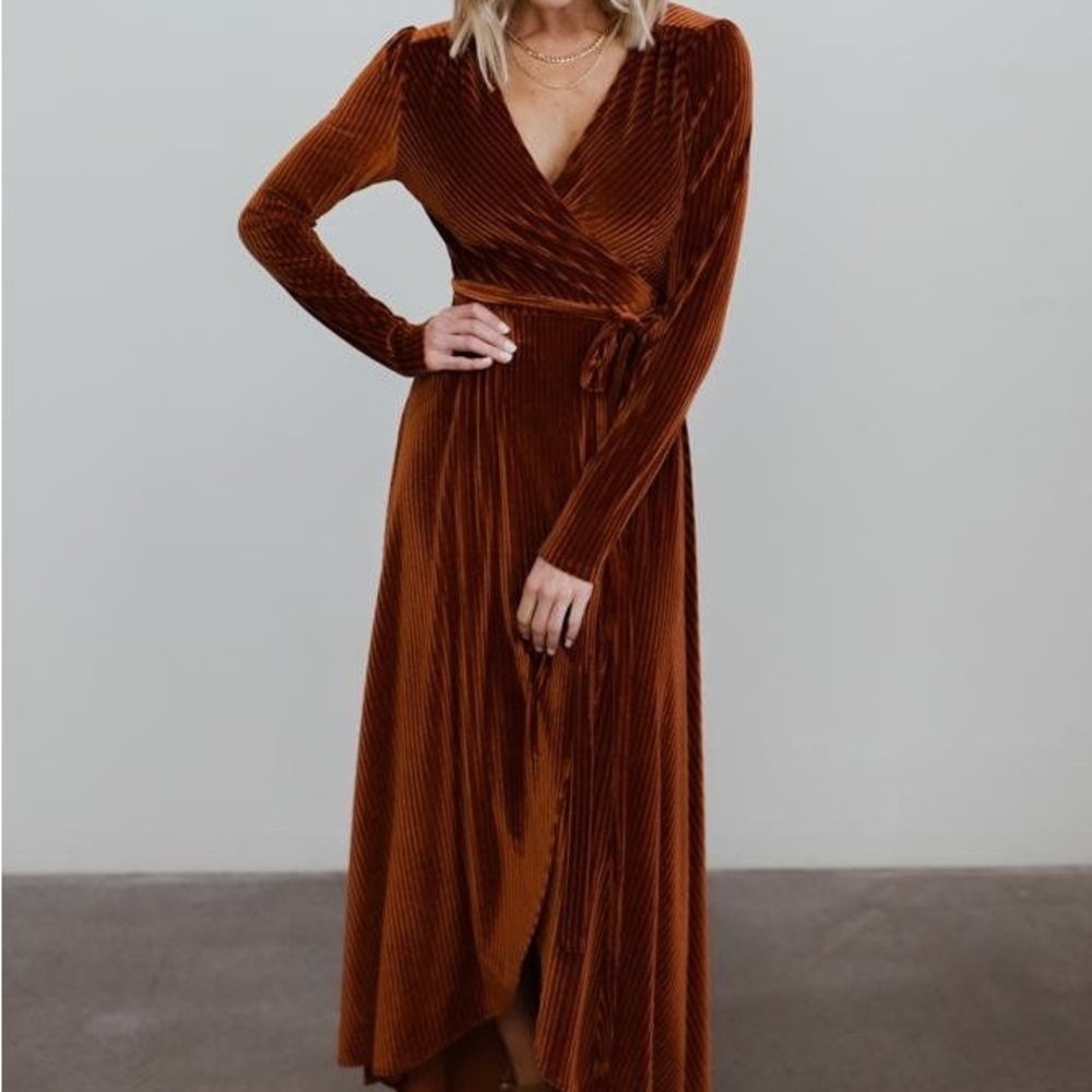 Elegant Velvet Wrap Dress in Rich Brown